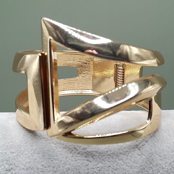 Vtg Wide Bracelet Bangle Hinged Clamper Art Deco Revival Jewelry Unique - Picture 2 of 10